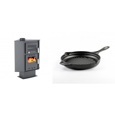 Set Kaminofen, Holzofen mit Backfach Velmora Fire ATS 90-30 CORNER, 18.25kW + Emaillierte grillpfanne Gusseisen Solagio, Black Onyx, Ф24cm - Kaminofen - Holzofen mit Backfach