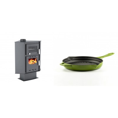Set Kaminofen, Holzofen mit Backfach Velmora Fire ATS 90-30 CORNER, 18.25kW + Emaillierte grillpfanne Gusseisen Solagio, Bamboo, Ф24cm - Kaminofen - Holzofen mit Backfach