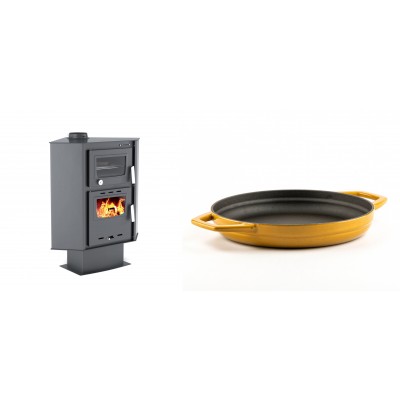 Set Kaminofen, Holzofen mit Backfach Velmora Fire ATS 90-30 CORNER, 18.25kW + Emaillierte gusseisenpfanne mit zwei Griffen Solagio, Dijon, Ф22cm - Kaminofen - Holzofen mit Backfach