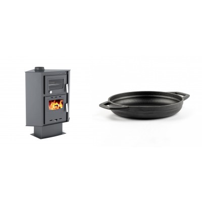 Set Kaminofen, Holzofen mit Backfach Velmora Fire ATS 90-30 CORNER, 18.25kW + Emaillierte gusseisenpfanne mit zwei Griffen Solagio, Black Onyx, Ф19cm - Kaminofen - Holzofen mit Backfach