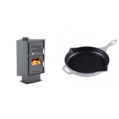 Set Kaminofen, Holzofen mit Backfach Velmora Fire ATS 90-30 CORNER, 18.25kW + Emaillierte Gusseisenpfanne Solagio, Ivory, Ф28cm - Kaminofen - Holzofen mit Backfach