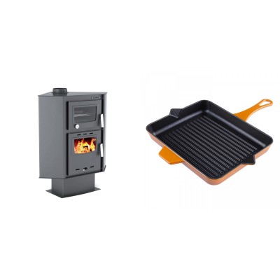 Set Kaminofen, Holzofen mit Backfach Velmora Fire ATS 90-30 CORNER, 18.25kW + Emaillierte grillpfanne Gusseisen Solagio, Dijon, 26x32cm - Kaminofen - Holzofen mit Backfach