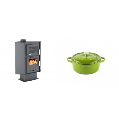 Set Kaminofen, Holzofen mit Backfach Velmora Fire ATS 90-30 CORNER, 18.25kW + Gusseisen Topf Tiefer Solagio, Bamboo, Ф12 - Kaminofen - Holzofen mit Backfach