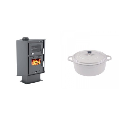 Set Kaminofen, Holzofen mit Backfach Velmora Fire ATS 90-30 CORNER, 18.25kW + Gusseisen Topf Tiefer Solagio, Ivory, Ф20 - Kaminofen - Holzofen mit Backfach