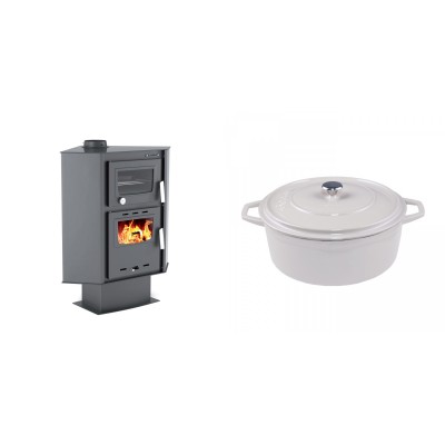Set Kaminofen, Holzofen mit Backfach Velmora Fire ATS 90-30 CORNER, 18.25kW + Gusseisen Topf Tiefer Solagio, Ivory, Ф24 - Kaminofen - Holzofen mit Backfach