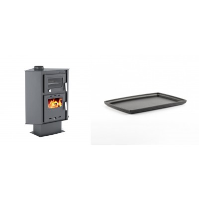 Set Kaminofen, Holzofen mit Backfach Velmora Fire ATS 90-30 CORNER, 18.25kW + Rechteckige Servierplatte aus Gusseisen Solagio, 21x31cm - Kaminofen - Holzofen mit Backfach