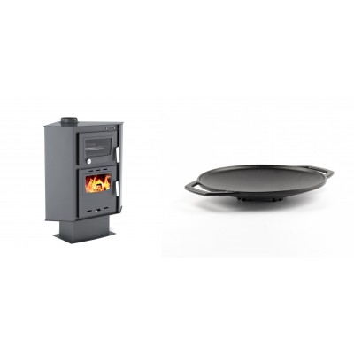 Set Kaminofen, Holzofen mit Backfach Velmora Fire ATS 90-30 CORNER, 18.25kW + Backplatte aus Gusseisen Solagio, Ф28cm - Kaminofen - Holzofen mit Backfach