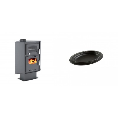 Set Kaminofen, Holzofen mit Backfach Velmora Fire ATS 90-30 CORNER, 18.25kW + Gusseiserne auflaufform Solagio oval, 17x28cm - Kaminofen - Holzofen mit Backfach