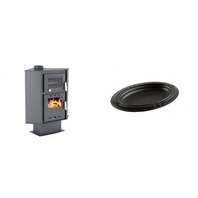 Set Kaminofen, Holzofen mit Backfach Velmora Fire ATS 90-30 CORNER, 18.25kW + Gusseiserne auflaufform Solagio oval, 25x33cm - Kaminofen - Holzofen mit Backfach
