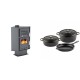 Set Kaminofen, Holzofen mit Backfach Velmora Fire ATS 90-30 CORNER, 18.25kW + Gusseisen Topf Set aus 3 teilen Solagio, Black Onyx | Holzofen | Kaminofen |