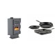 Set Kaminofen, Holzofen mit Backfach Velmora Fire ATS 90-30 CORNER, 18.25kW + Gusseisen Topf Set aus 3 teilen Solagio, Black Onyx | Holzofen | Kaminofen |