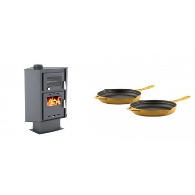 Set Kaminofen, Holzofen mit Backfach Velmora Fire ATS 90-30 CORNER, 18.25kW + Gusseisen Topf Set aus 2 teilen Solagio, Dijon - Kaminofen - Holzofen mit Backfach