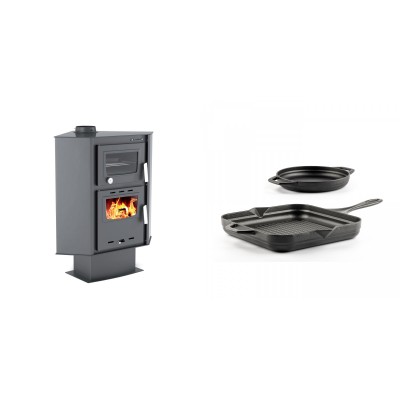 Set Kaminofen, Holzofen mit Backfach Velmora Fire ATS 90-30 CORNER, 18.25kW + Gusseisen Topf Set aus 2 teilen Solagio, Black Onyx - Kaminofen - Holzofen mit Backfach