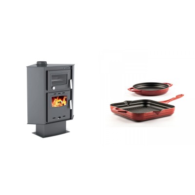 Set Kaminofen, Holzofen mit Backfach Velmora Fire ATS 90-30 CORNER, 18.25kW + Gusseisen Topf Set aus 2 teilen Solagio, Rubin - Kaminofen - Holzofen mit Backfach