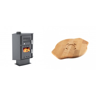 Set Kaminofen, Holzofen mit Backfach Velmora Fire ATS 90-30 CORNER, 18.25kW + Holz untersetzer für Gusseisenplatte Solagio HSYSAK28 - Kaminofen - Holzofen mit Backfach