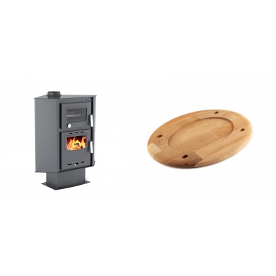 Set Kaminofen, Holzofen mit Backfach Velmora Fire ATS 90-30 CORNER, 18.25kW + Holz untersetzer für ovale platte Solagio HSOISK2533, 25x33cm - Kaminofen - Holzofen mit Backfach