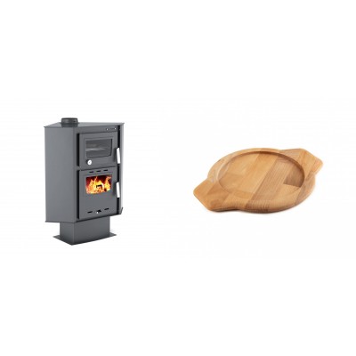 Set Kaminofen, Holzofen mit Backfach Velmora Fire ATS 90-30 CORNER, 18.25kW + Holz untersetzer für gusseisenschüssel Solagio HSYKTV22 - Kaminofen - Holzofen mit Backfach