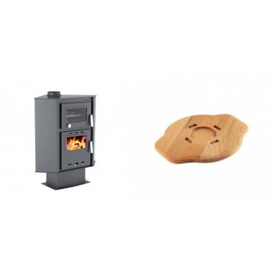 Set Kaminofen, Holzofen mit Backfach Velmora Fire ATS 90-30 CORNER, 18.25kW + Holz untersetzer für gusseisenplatte Solagio HSYSAK20 - Kaminofen - Holzofen mit Backfach
