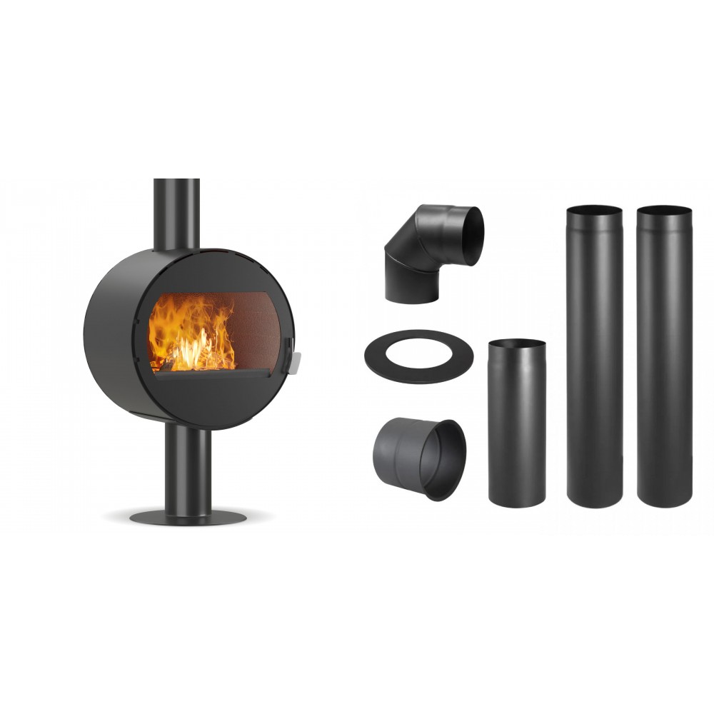 Set Kaminofen, Holzofen Velmora Fire ATS ROUND WALL, 10.2kW + Schornstein Bausatz PARKANEX, Stahl Ø150, Dicke 2mm | Holzofen | Kaminofen |