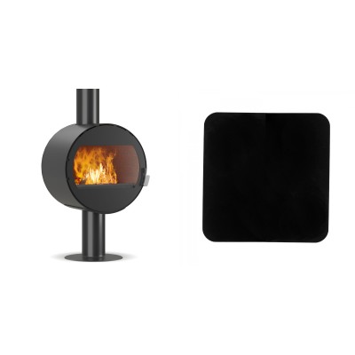 Set Kaminofen, Holzofen Velmora Fire ATS ROUND WALL, 10.2kW + Funkenschutzplatte Stahl 2mm, Größe 98x98cm - Holzofen