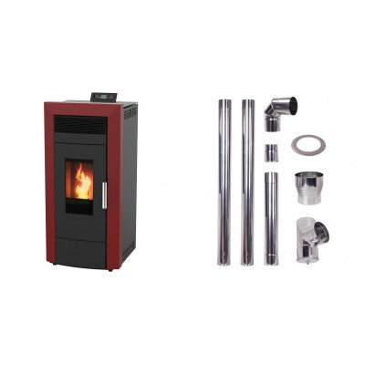 Set Pelletofen Wasserführend Alfa Plam Commo Bordeaux, 22.5kW + Schornstein bausatz für Pelletofen, Edelstahl AISI 304, 80-150mm - Produktvergleich