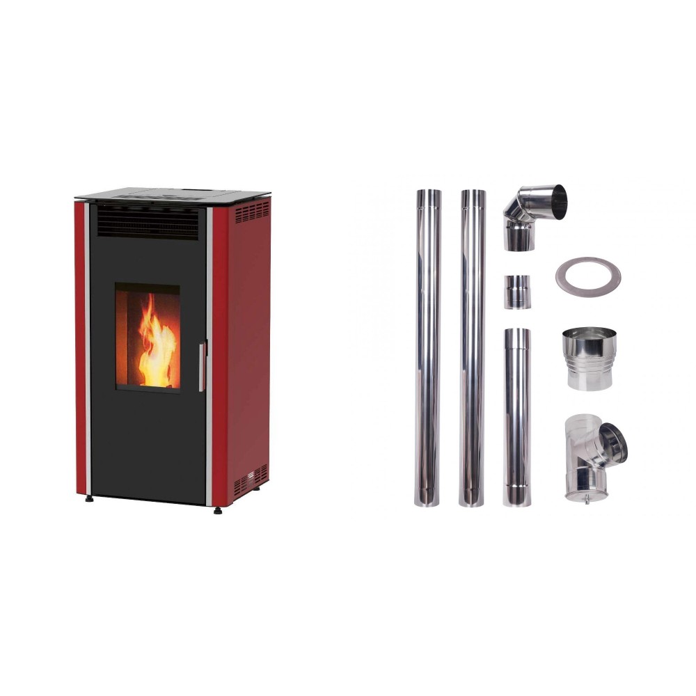 Set Pellets Kaminofen Alfa Plam Luca 12, 12kW + Schornstein bausatz für Pelletofen, Edelstahl AISI 304, 80-150mm | Pellets Kaminofen | Pelletofen |