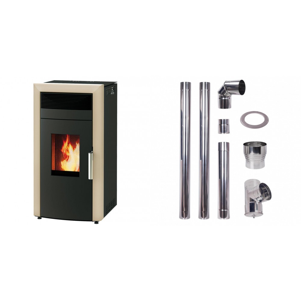Set Pelletofen Wasserführend Alfa Plam Commo 15, 15kW + Schornstein bausatz für Pelletofen, Edelstahl AISI 304, 80-150mm | Pelletofen Wasserführend | Pelletofen |