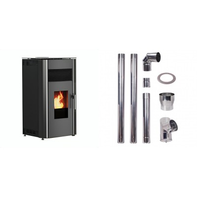 Set Pellets Kaminofen Alfa Plam Luca Schwarz, 8kW + Schornstein bausatz für Pelletofen, Edelstahl AISI 304, 80-150mm - Pelletofen
