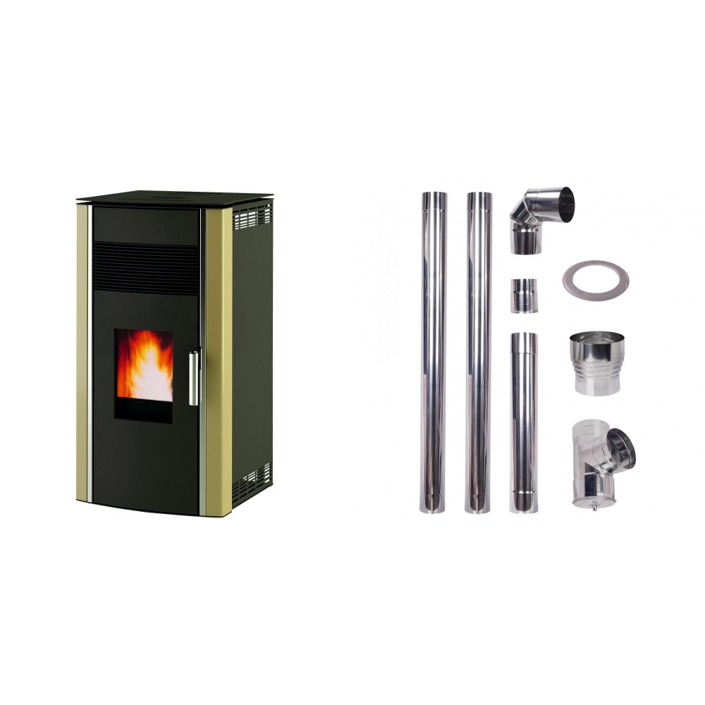Set Pellets Kaminofen Alfa Plam Luca, 8kW + Schornstein bausatz für Pelletofen, Edelstahl AISI 304, 80-150mm | Pellets Kaminofen | Pelletofen |