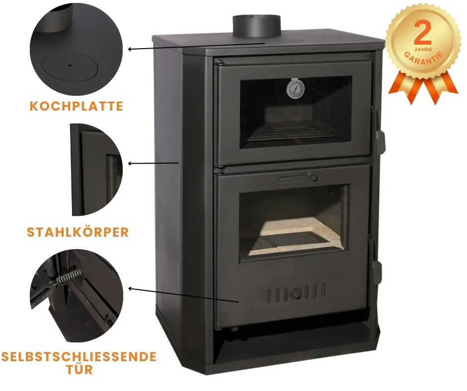 Holzkamin mit Ofen und Wassermantel