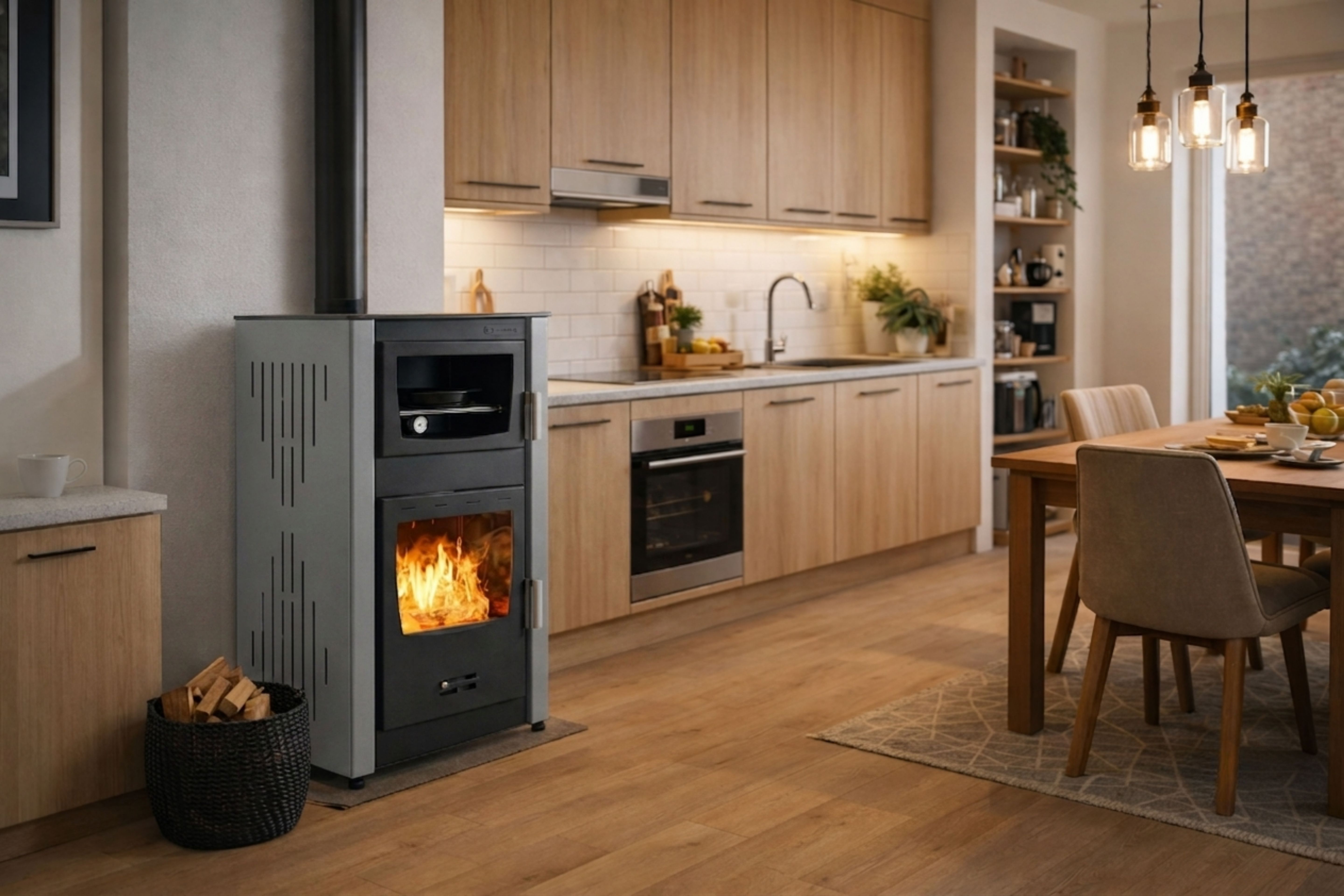 Holzbefeuerter Kamin mit Backofen und Wassermantel