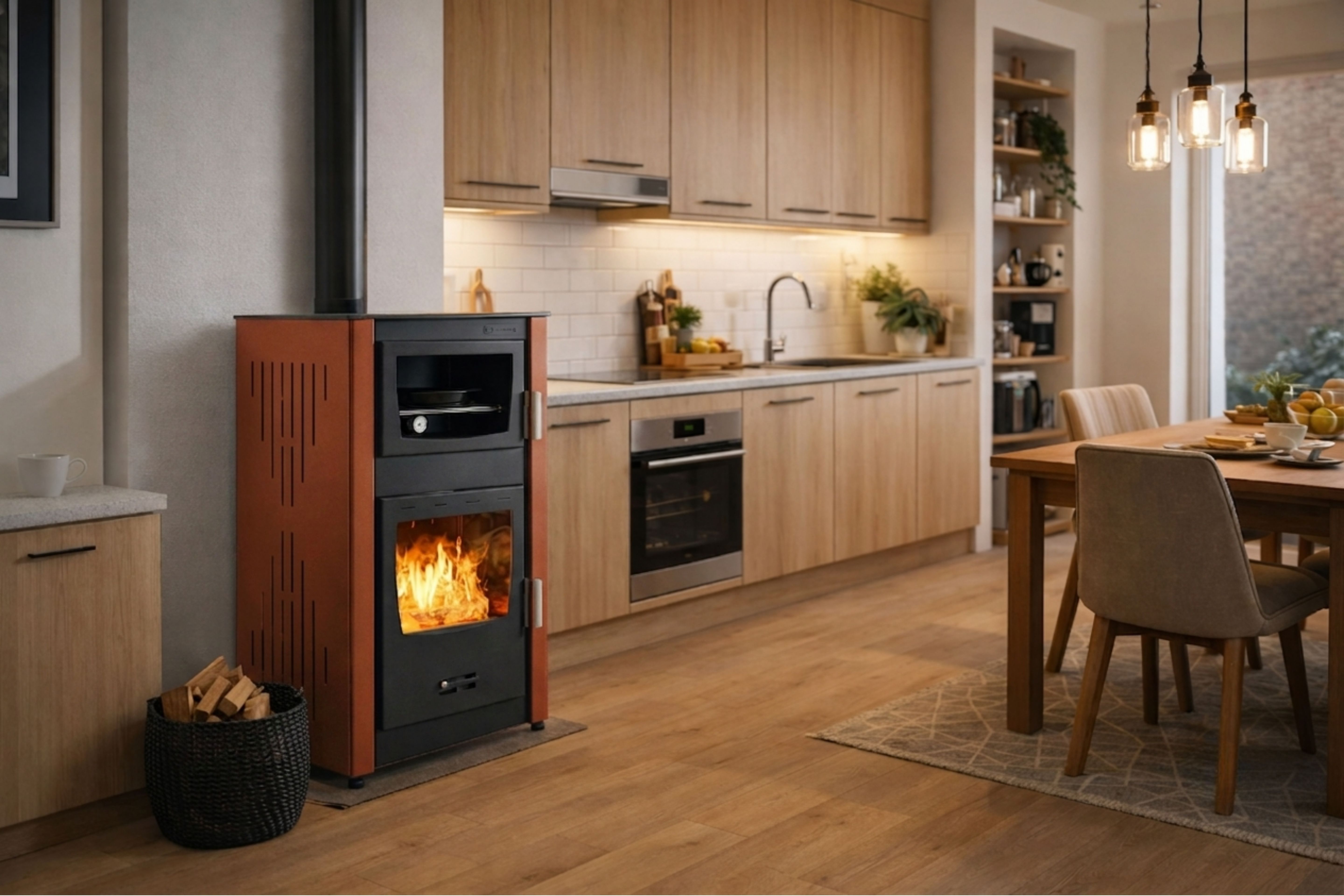 Holzbefeuerter Kamin mit Backofen und Wassermantel